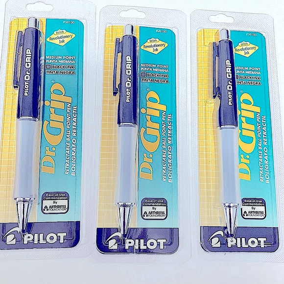 Dr.Grip Pilot Retractable Ballpoint Pens, Medium Point, Black Ink - Pack of 3 - Picture 1 of 4